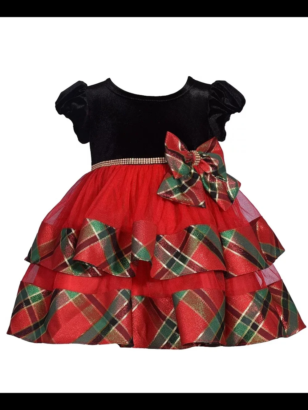 Bonnie Jean Red Plaid & Black Velvet Holiday Dress for 6-9 Months Baby